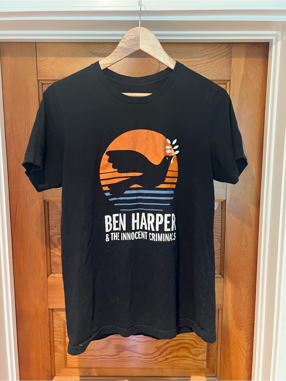 Ben Harper Concert Black Graphic Tee with Orange & Blue Dove Sunset